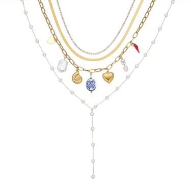 Imagem de Colar com pingente banhado a ouro com coração pérola pimenta concha colar pingente de cerâmica para mulheres colares gargantilhas joias