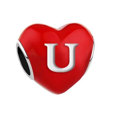 Imagem de JMQJewelry Pingente com letra do alfabeto em U, compatível com pulseiras Pandora, berloque feminino com contas para pulseira