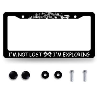 Imagem de I'm Not Lost I'm Exploring License Plate Frame Camping License Plate Holder Funny Text Auto Parts Stainless Steel Universal Cars Decoration for Men Women 31.0 cm x 15.7 cm