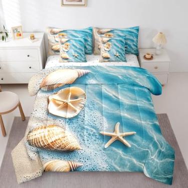 Imagem de Feelyou Conjunto de edredom de praia havaiana, casal, 7 peças, estrela-do-mar, mar, litoral, natureza, verão, férias, cama, bolsa com edredom, lençóis, fronhas e capa de almofada