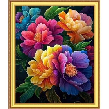 Imagem de Foxnyart Kits de ponto cruz estampado, gama completa de kits de bordado para iniciantes e adultos 11CT padrões de bordado arte artesanato DIY kit de bordado - flores mágicas 40,6 x 50,8 cm