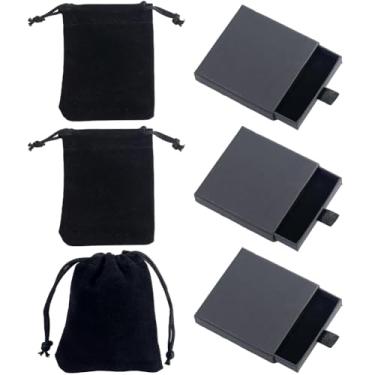 Imagem de Beebeecraft 3 caixas de gaveta de papel preto 8 x 8 x 2 cm quadradas pequenas caixas de presente de papelão caixa de embalagem de armazenamento com 3 peças de veludo, inserção de esponja e tampas para