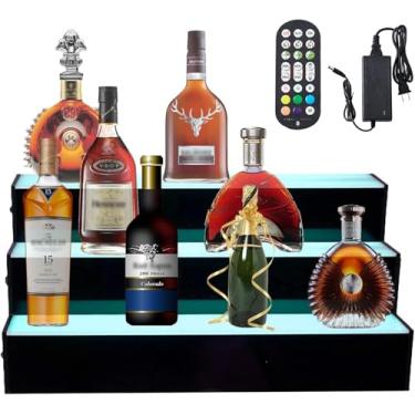 Imagem de Prateleira De Exposição De Garrafas De Bebidas Alcoólicas, Prateleira De Bar Iluminada Com Led De 3 Etapas, Prateleira De Exposição De Garrafas De Vinho Com Controle Re, Black, 24 Inch