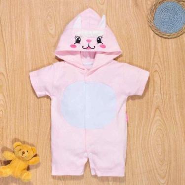 Imagem de Macacão de Bebê Curto Capuz Bordado Ovelha Rosa Claro - Era Uma Vez, P