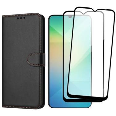 Imagem de Capa Carteira Flip Case para Samsung Galaxy A06 com 2 Películas de Vidro Temperado 3D, Preta