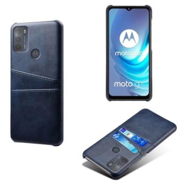 Imagem de Capas Compatível com MOTO G50,Caso de couro PU-Tampa de telefone a prova de choque com 2 slots de cartão,Proteção anti-impressão digital e anti-gota-Blue