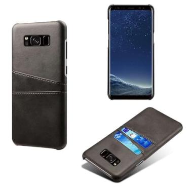 Imagem de Capas Compatível com Samsung Galaxy S8 PLUS,Caso de couro PU-Tampa de telefone a prova de choque com 2 slots de cartão,Proteção anti-impressão digital e anti-gota-Black