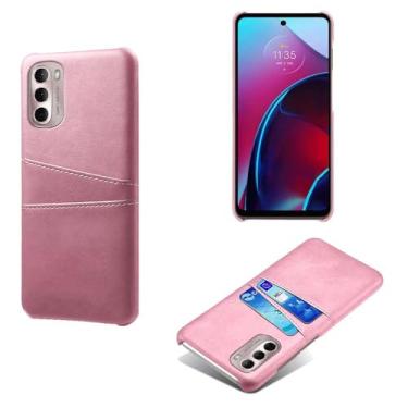 Imagem de Capas Compatível com MOTO G Stylus 2022,Caso de couro PU-Tampa de telefone a prova de choque com 2 slots de cartão,Proteção anti-impressão digital e anti-gota-Pink