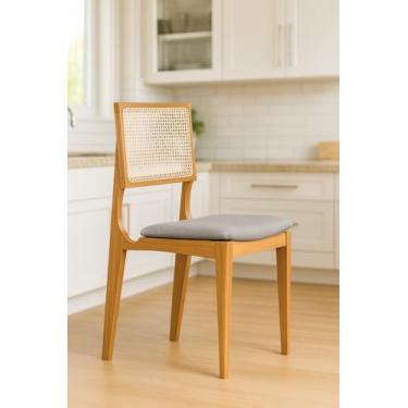 Imagem de Kit 2 Cadeiras Granada Tela Sextavada Madeira Maciça Mel Linho Cinza