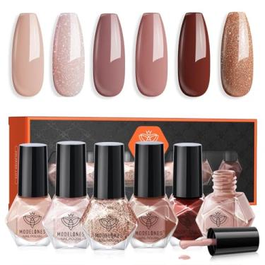 Imagem de Esmalte de gel Nude Marrom Branco Prata Dourado Glitter Esmalte Gel 6 Peças 10 ml Esmalte de Unha Soak Off Uso Doméstico Conjunto de Presente de Beleza para Dia dos Namorados da Modelones
