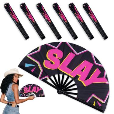 Imagem de HJX Pacote com 6 leques grandes dobráveis de rave, fãs grandes de 33 cm para dança em linha, ventilador de botas no chão para dança, festival, clube, festa discoteca