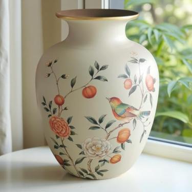 Imagem de Vaso de flores de cerâmica vintage, design de pássaro e floral, peça central de mesa chinesa francesa, decoração de casa