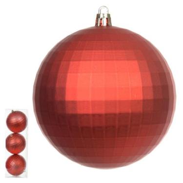 Imagem de Jogo 3 Bolas Decorada Vermelho Fosco 10cm Natal - FLORARTE