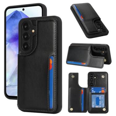 Imagem de iCoverCase Capa compatível com Samsung Galaxy A55 5G com porta-cartão, capa carteira para mulheres e homens [bloqueio RFID] capa protetora de couro PU para celular A55 (preto)