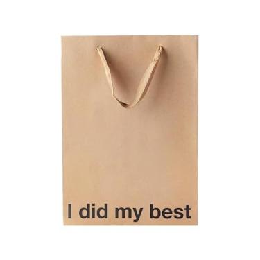 Imagem de Saco de presente engraçado 28 x 20 x 10 cm – Saco de papel Kraft marrom com impressão "I did my best" – Embalagem de presente para aniversários, feriados, festas de escritório – embrulho de presente