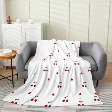 Imagem de Erosebridal Cobertor infantil de lã de cereja vermelha solteiro 152 cm x 203 cm - ultramacio para sofá cama, cobertor de flanela com estampa de cereja, deliciosa fruta felpuda para quarto de crianças
