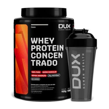Imagem de Whey Protein Concentrado Coco Pote 900g + Coqueteleira – Contribui para o Ganho Muscular Hipertrofia – Dux Human Health