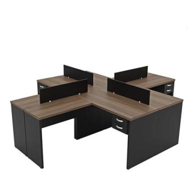 Imagem de Estação de Trabalho com 4 Escrivaninhas em L Office - Netmobil