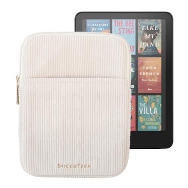Imagem de StickieTech Capa para Kindle, capa de tecido de veludo cotelê, 20,3 x 15,8 cm, 2 bolsos, compatível com e-readers de 15 a 17,8 cm, creme
