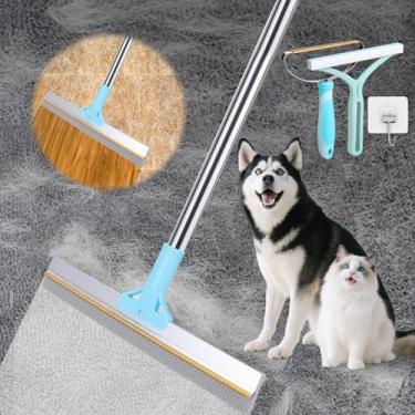 Imagem de Pacote com 3 ferramentas de remoção de pelos de animais de estimação, ancinho de carpete de limpeza dupla para remoção de pelos de animais de estimação com escova removedor de fiapos, vassoura