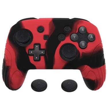 Imagem de playvital Capa Protetora Ergonômica De Silicone Samurai Edition Para Controle Nintendo Switch Pro, Protetor Macio E Antiderrapante Com Protetores Os Polegares - Preta Vermelha