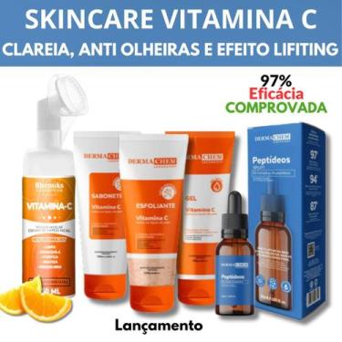 Imagem de Kit Skincare Vitamina C Anti Idade Clareador Dermachem, Sérum Peptídeo