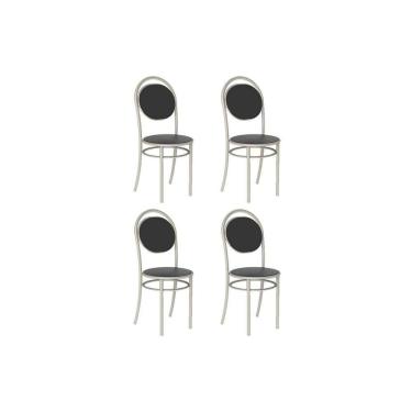 Imagem de Kit 4 Cadeiras de Cozinha 190 Aço 4 Uni Prata/Courano Preto - Carraro