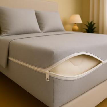 Imagem de Capa de Colchão Queen em Malha com Zíper – Tecido Gel Confortável e Elástico 30 cm (Cinza)