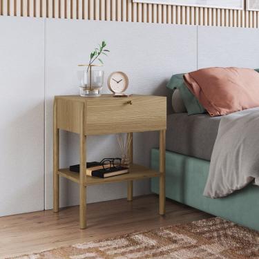 Imagem de Mesa de Cabeceira 1 Gaveta Pé Madeira Artesano Oslo Hanover