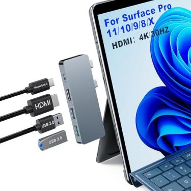 Imagem de MS Surface Dock Dual Display 4K HDMI + VGA, estação de ancoragem de superfície 11 em 1 com fonte de alimentação para Surface Pro 10/9/8/X/7/6/5/4/3, laptop 6/5/4/3/2/1