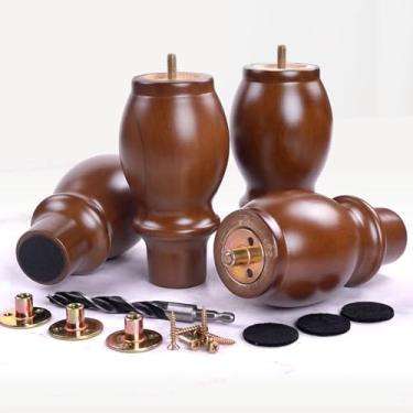 Imagem de Conjunto de 4 pernas de móveis de madeira de 15 cm, substituição de madeira de seringueira sólida para sofá, sofá, mesa, cama, banco - pés de cabaça resistentes (Patas para Mesa)