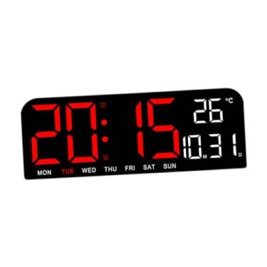 Imagem de Ｂｅｓｇａ Relógio de parede digital grande, relógio digital LED grande com data, semana e temperatura para sala de estar, Vermelho