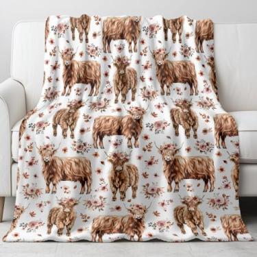 Imagem de Cobertor de vaca Highland Presentes para meninos meninas crianças amantes de animais decoração de sala de estar macio aconchegante cama sofá pelúcia aniversário Natal cobertor (127 x 152 cm)