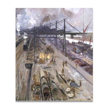 Imagem de The Gantries John Lavery Classic Realist Portrait & War Scene Canvas Art – Decoração de parede de arte irlandesa para casa 39,98 x 48 cm Un Framed