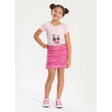 Imagem de Conjunto Verão Menina Rosa Blusa e Shorts Saia Sapatilhas com Listras 
