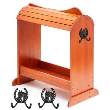 Imagem de Threehoney Suporte de sela de madeira de pinho para organizador de equipamentos de cavalo inglês e ocidental e para exibição de troféus em casa, acessórios de armazenamento de sela de cavalo