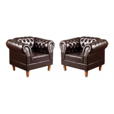 Imagem de Kit 2 Poltronas Chesterfield Dom Pedro Vintage Retrô Capitonê Couro Marrom