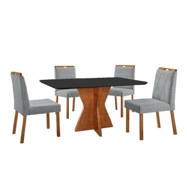 Imagem de Conjunto Sala De Jantar Mesa Madri 140x80cm Tampo Retângular Vidro Preto Com 4 Cadeiras Bela Linho Cinza