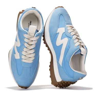 Imagem de Project Cloud Tênis moderno para mulheres – Espuma viscoelástica e antiderrapante confortável casual feminino tênis fashion – Tênis leve com cadarço (Lecco), Azul claro, 35