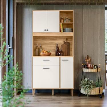 Imagem de Armário De Cozinha Compacta 90 Cm Com Pés Melinda 4 Portas - Bela Móveis (FREIJO/OFF WHITE CRISTAL)