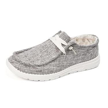 Imagem de Mocassim feminino sem cadarço de lona, cano baixo, moderno, casual, confortável, sapatos de caminhada, Cinza linho, 11