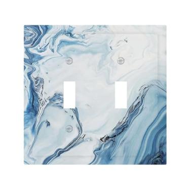 Imagem de Aqua Teal Blue Grey White Marble 2 Gang Double Toggle Outlet Light Switch Cover Placa de Parede Placa Elétrica Decorativa Dual Device Switchplate