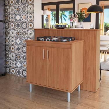 Imagem de Kit Bancada Ilha Para Cozinha + Balcão Para Cooktop 0,80m 5 Bocas 2 Portas Turim Nature Nature