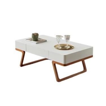 Imagem de Mesa de café retangular minimalista moderna, acabamento em carvalho branco, textura fosca, mesa de centro de armazenamento com design elegante (110 cm)