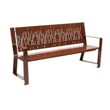 Imagem de ZzleoyuUUs-12 Banco de jardim ao ar livre, banco de encosto de jardim com apoios de braço, cadeira de aço com padrão aberto, para varanda ao ar livre, assento de lazer, banco de pátio (médio)