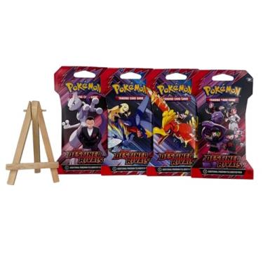 Imagem de Pokémon TCG: Destined Rivals Complete Art Set (4 Sleeved Booster Packs) + Exclusive “Keep it Minty” Card Display Easel – Collector Bundle