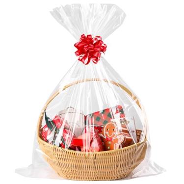 Imagem de CUDICY 20 sacos de celofane 61 x 76 cm, embalagem de celofane para cestas de presente, lembrancinhas de festa transparentes, sacos de presente de plástico para biscoitos