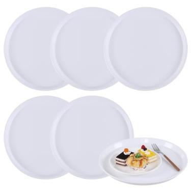 Imagem de Jandson Bandejas redondas de plástico para servir fast food, brancas, bandejas de servir garçons de restaurante, pacote com 6