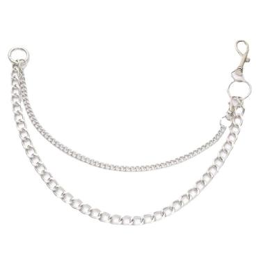 Imagem de Calças hip hop jeans gótico punk prata correntes motociclista carteira grossa pesada bolso chaveiros joias corporais para homens e mulheres (prata)