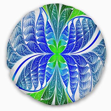 Imagem de Designart Green Blue Fractal Glass Texture' Abstrato Throw Round Sala de estar, sofá, enchimento de almofada + capa de almofada impressa em ambos os lados 40,64 cm